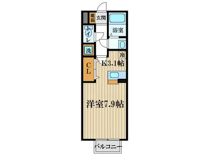 プランドールレーブ(1K/2階)の間取り写真