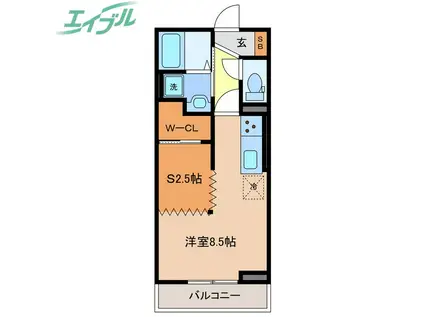 グランドハイツ スミレ(ワンルーム/2階)の間取り写真