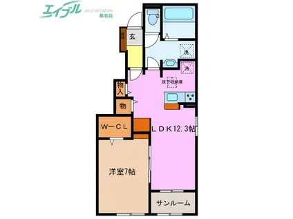 陽和 I(1LDK/1階)の間取り写真