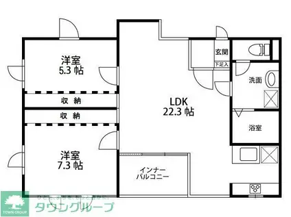 西武国分寺線 鷹の台駅 徒歩14分 4階建 築30年(2LDK/3階)の間取り写真