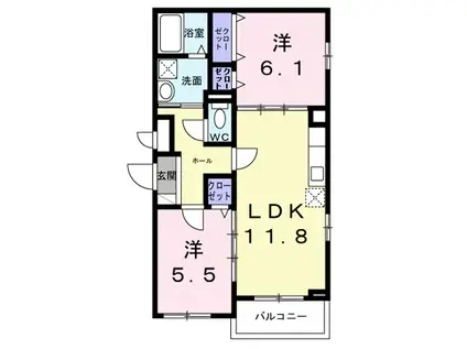 ウエストレイク(2LDK/2階)の間取り写真