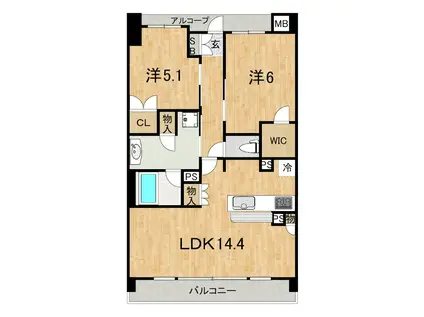 ローレルアイあべの(2LDK/12階)の間取り写真