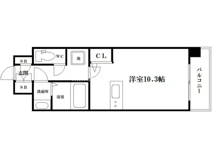 ラナップスクエア堺筋本町(ワンルーム/15階)の間取り写真