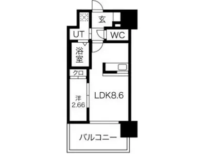 アルティザ仙台花京院(1DK/11階)の間取り写真