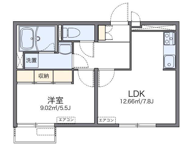 レオネクストファイブストリート(1LDK/2階)の間取り写真