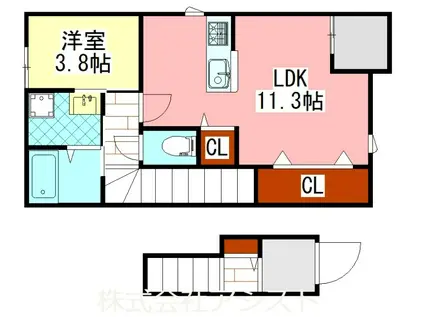 上三緒アパート A棟(1LDK/2階)の間取り写真