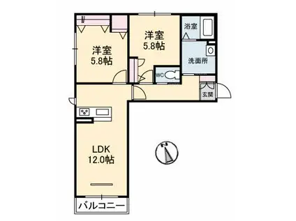 COLLINA 1(2LDK/1階)の間取り写真