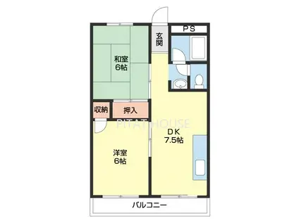 エフスタイル六十谷(2DK/1階)の間取り写真