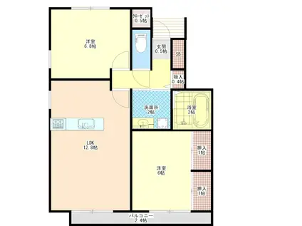 リラ・フカヤツ A棟(2LDK/2階)の間取り写真