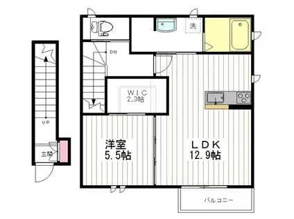 仙台市地下鉄南北線 台原駅 徒歩7分 2階建 築10年(1LDK/2階)の間取り写真