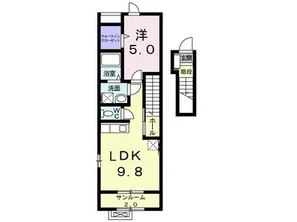 ヒルズ キザキ F(1LDK/2階)の間取り写真