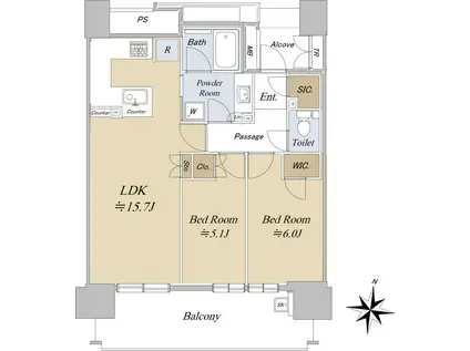 プレサンスタワー久屋大通ザ・レジデンス(2LDK/6階)の間取り写真