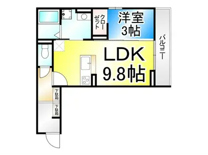 プランタン若里V(1LDK/2階)の間取り写真