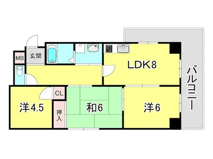 グランディール湊川(3DK/2階)の間取り写真