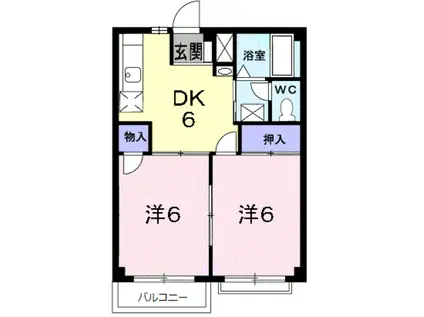 カーサ貳番館(2DK/1階)の間取り写真
