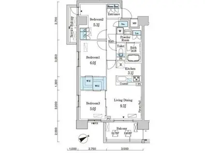 ベルヴュコート柏(3LDK/2階)の間取り写真