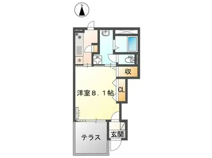 RION(1K/1階)の間取り写真