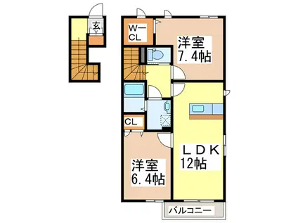 エクラージュ松江A(2LDK/2階)の間取り写真