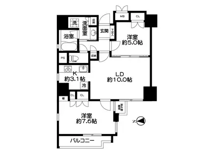 アルス南大江公園WS(2LDK/11階)の間取り写真