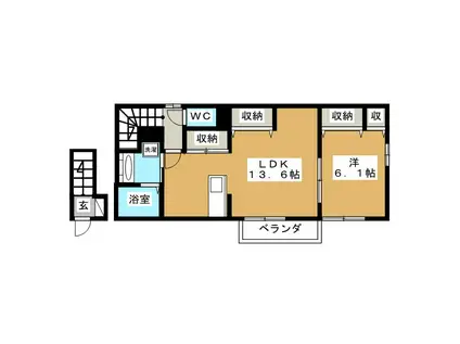 クレスト山手(1LDK/2階)の間取り写真