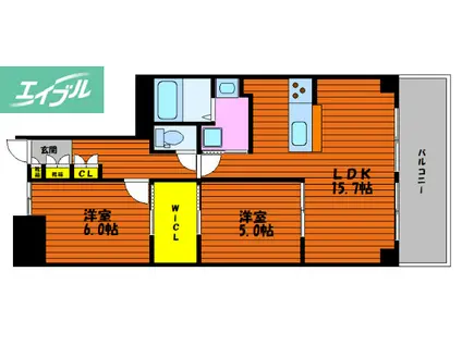 リビンコートスタイル昭和町(2LDK/9階)の間取り写真