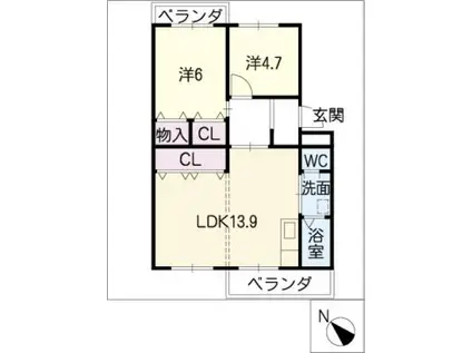 コーポ森脇(2LDK/3階)の間取り写真