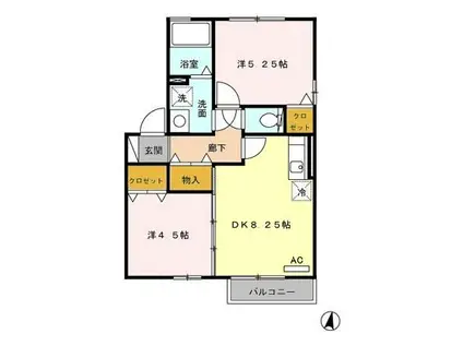 アルティスタC棟(2DK/2階)の間取り写真