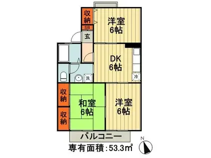 パークハイムA(3DK/2階)の間取り写真