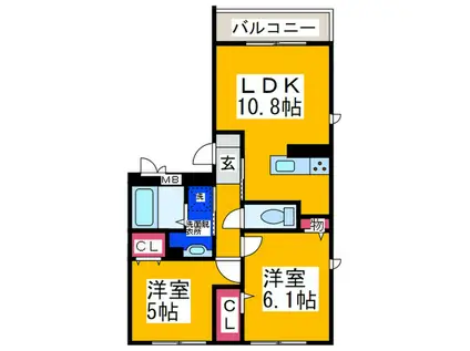 レジデンス平野(2LDK/3階)の間取り写真