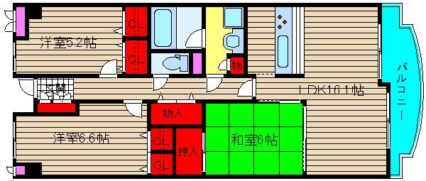 フロンティアタワー難波イースト(3LDK/2階)の間取り写真