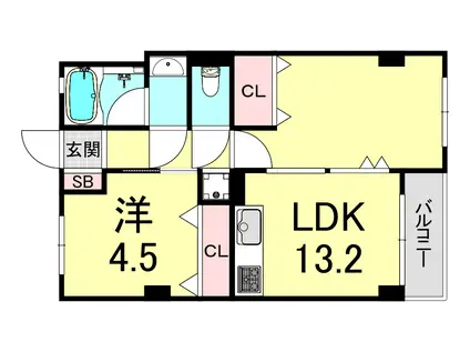 リアルテ霞ヶ丘(1LDK/5階)の間取り写真