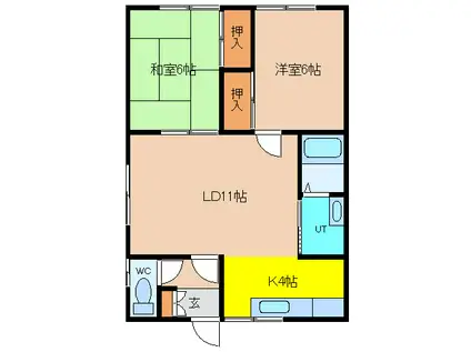 コスモレジデンス港B(2LDK/2階)の間取り写真