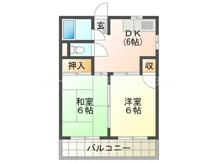 オークリッヂマンション(2DK/2階)の間取り写真