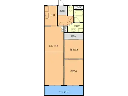 ヴィラローザ(2LDK/2階)の間取り写真
