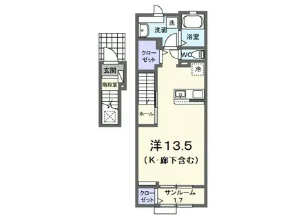 メーテル南町 1KS(ワンルーム/2階)の間取り写真