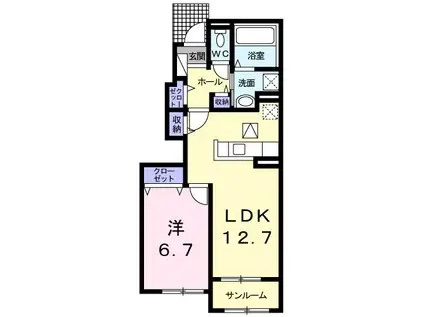 ルクラブ II(1LDK/1階)の間取り写真