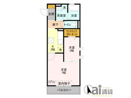 東武東上線 川越駅 徒歩14分 3階建 築14年(2K/3階)の間取り写真