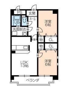 シャモニー横井(2LDK/3階)の間取り写真