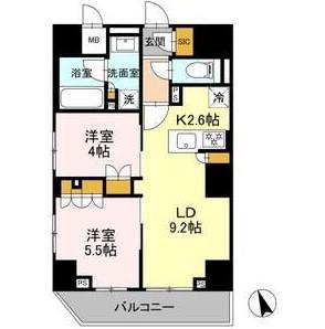 リーラ品川戸越(2LDK/9階)の間取り写真