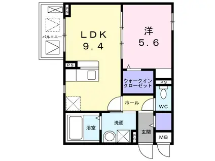 ソフィアコート加古川(1LDK/2階)の間取り写真
