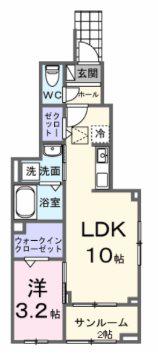 ヒカルサ西東京向台イースト(1LDK/1階)の間取り写真