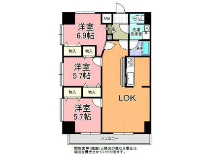 リバティ梅香(3LDK/8階)の間取り写真