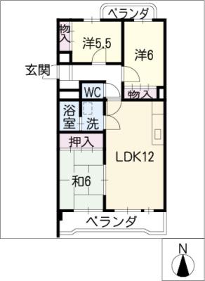 プレステージ社が丘(3LDK/3階)の間取り写真
