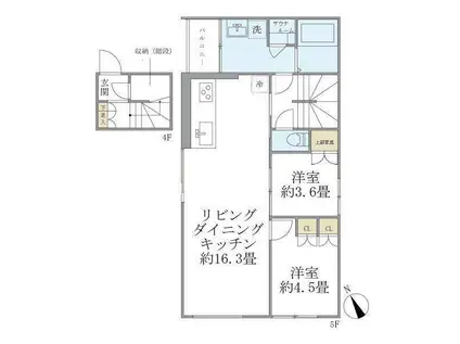 プラティーク清澄庭園(2LDK/4階)の間取り写真