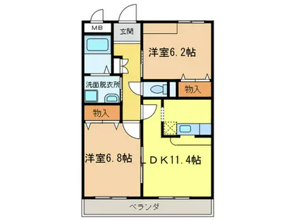 グランドヒルズ神の倉II(2LDK/2階)の間取り写真