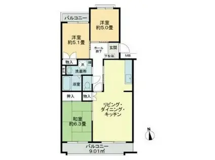 パールマンション船橋(3LDK/3階)の間取り写真