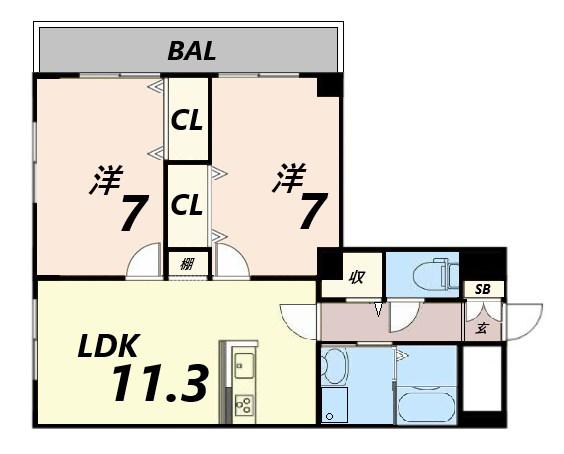 グランツ野里(2LDK/3階)の間取り写真