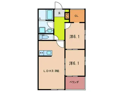 キミエ福津レジデンス(2LDK/1階)の間取り写真