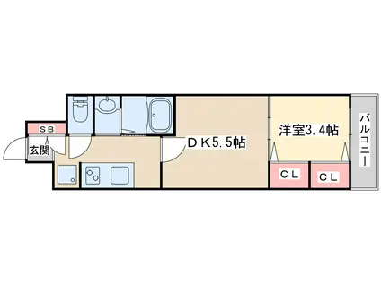 ビガーポリス452天神橋1丁目2(1DK/5階)の間取り写真