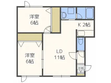 コーポライジングサン2B(2LDK/1階)の間取り写真